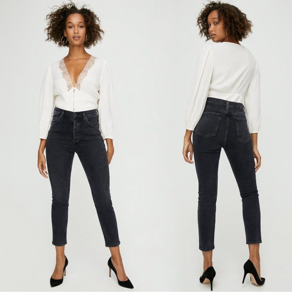 AGOLDE Nico High Rise Slim Jean Virtue Wash 26 Black Button Fly Revolve Cropped